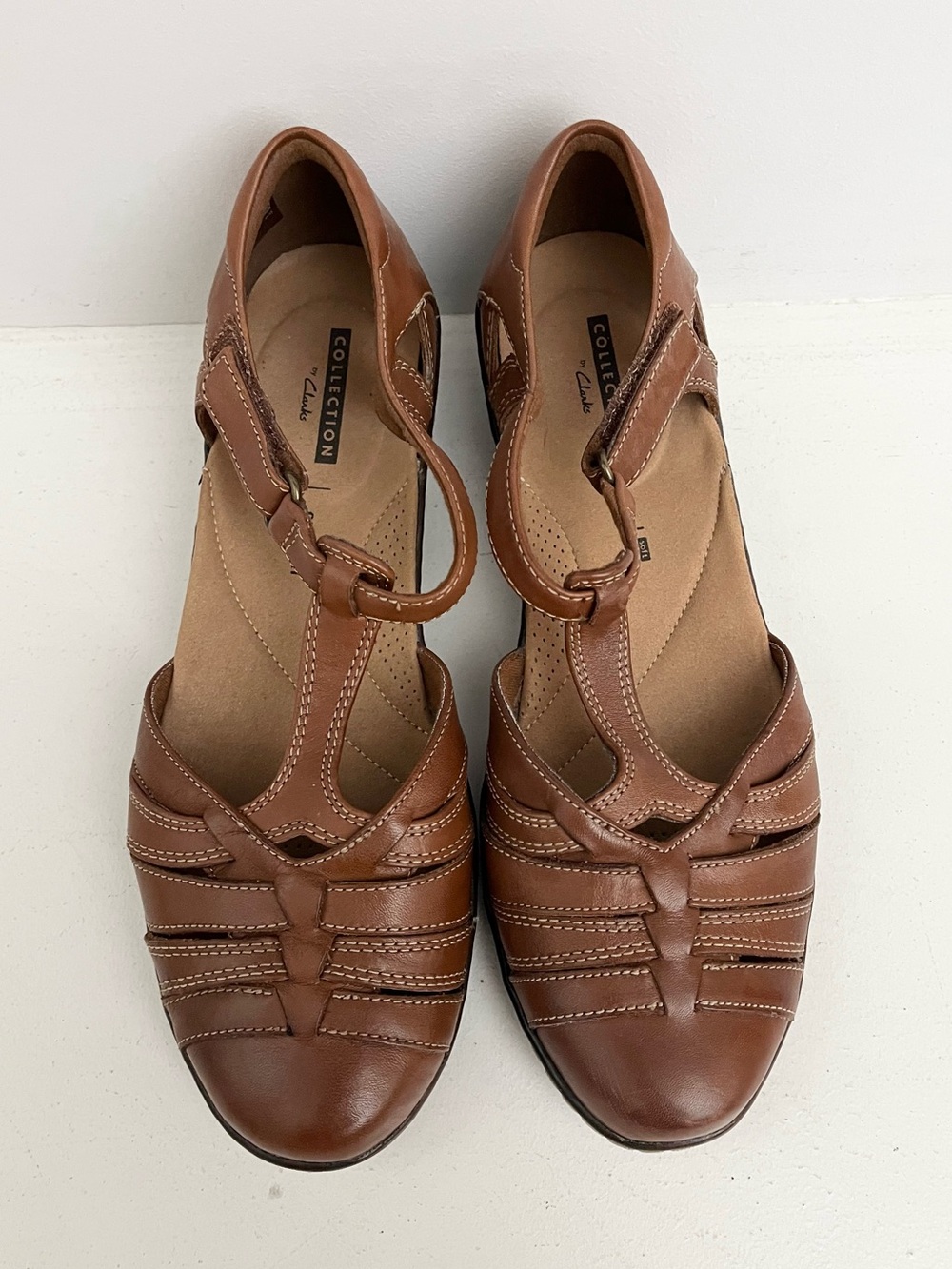 Clarks Brown Leather Strappy T-Bar Sandals